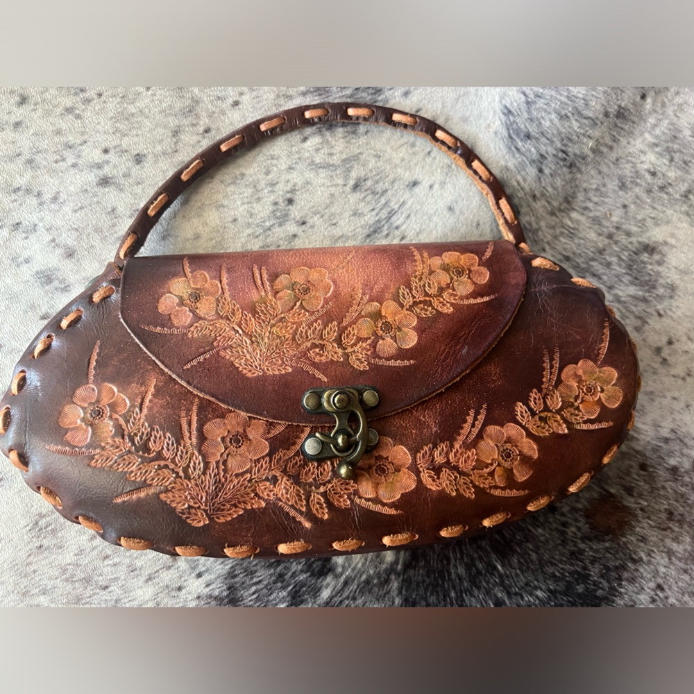 Hand tooled leather Wabag clutch